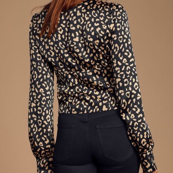 Cambera Black Leopard Print Satin Crop Top - Picture 5 of 6